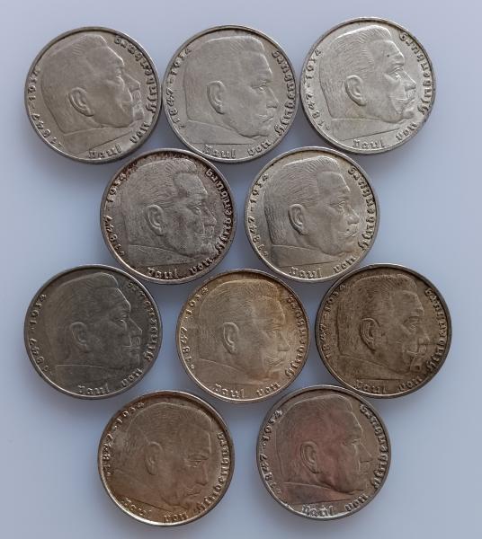 Deutschland 2 Reichsmark Hindenburg Silber 1936-1939